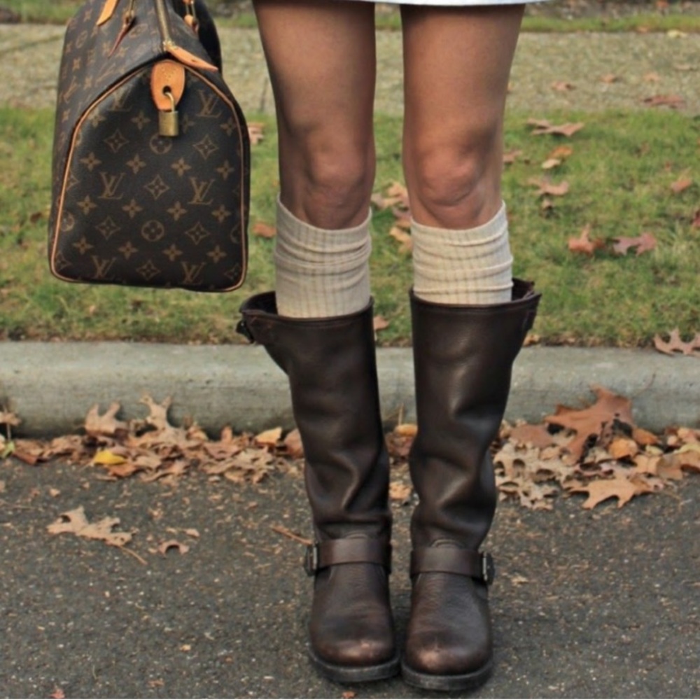 FRYE Veronica slouch brown leather buckle boots size 8